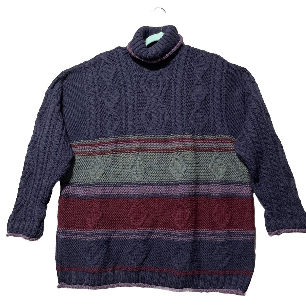 Celtic Country Sweater Men's Large Blue Wool Turtleneck Fisherman Irish VTG.